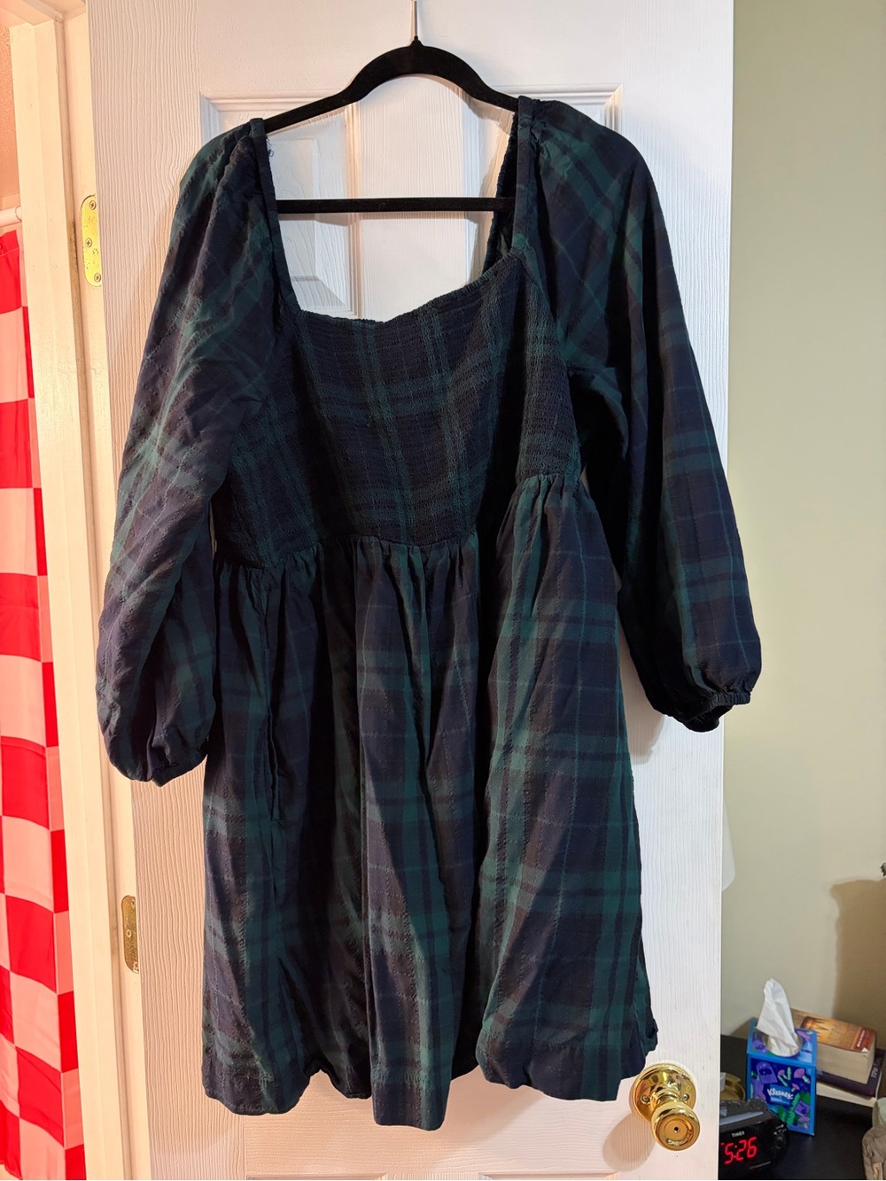 Old Navy Plaid Long-Sleeve Smock Dress - Black & Green